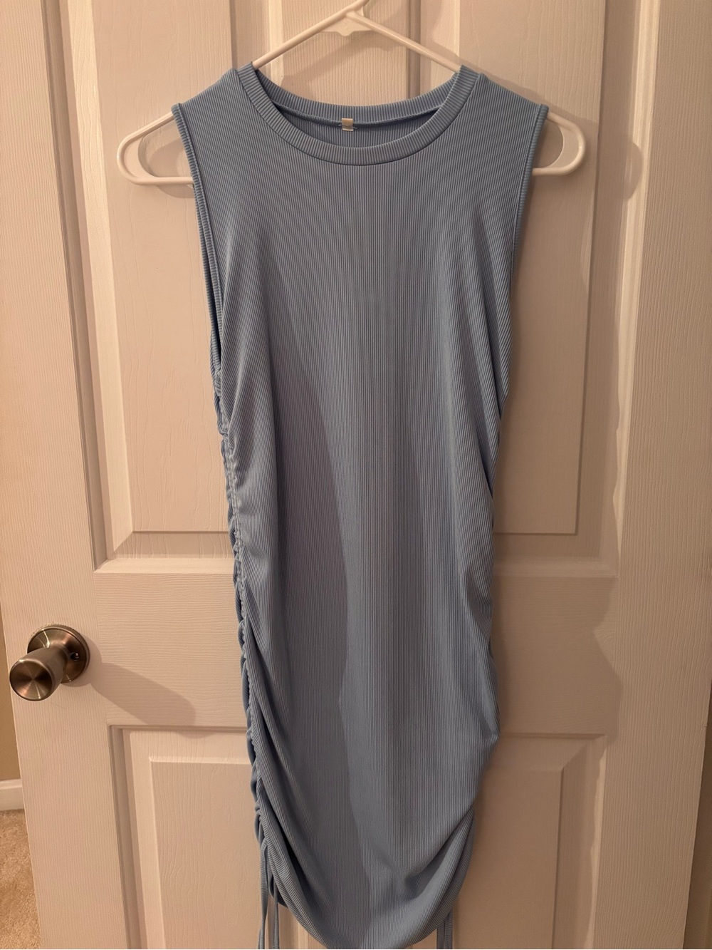 Amazon Light Blue Sleeveless Ruched Side Midi Dress